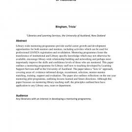 Building people potential: Development of a mentoring programme for a new Library Teaching staff at the University of Auckland.