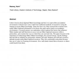 Digital mātauranga Māori and its adoption: How are polytechnic Māori students and staff using these resources? Heavey, K.