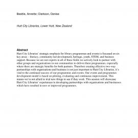 What's in it for us? Strategic Partnerships in a public library. Beattie, A; Clarkson, D.