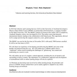Librarians go global: How we developed a MOOC. Reid, S; Bingham, T. 