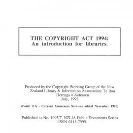 The Copyright Act 1994: An introduction for Libraries.
