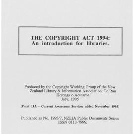 The Copyright Act 1994: An introduction for Libraries.