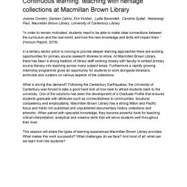 Continuous learning: teaching with heritage collections at Macmillan Brown Library