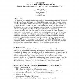 Sheltering From the Storm  - Providing Library Services in a Digital World - Workshop - Interlending and Document Supply: International Perspectives in a New Zealand Context