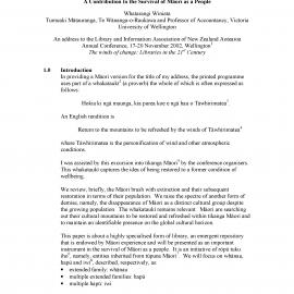 Repositories of Ropu Tuku Iho: A Contribution to the Survival of Maori as a People