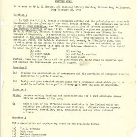 N.Z.L.A. - A Course of Training in Librarianship - Exam - approx 1950's