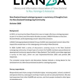 New Zealand-based cataloguing paper: a summary of thoughts from the New Zealand Cataloguing Community
