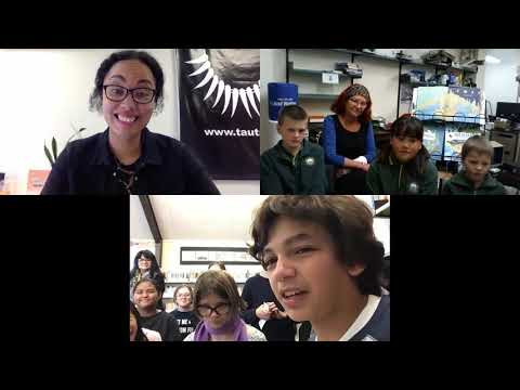 Courtney Sina Meredith in an #NZCYA Books Alive event with LIANZA