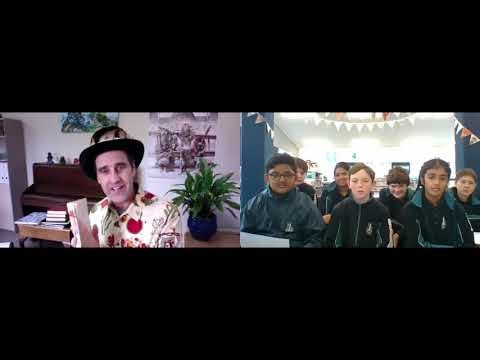 Donovan Bixley in an #NZCYA Books Alive event with LIANZA